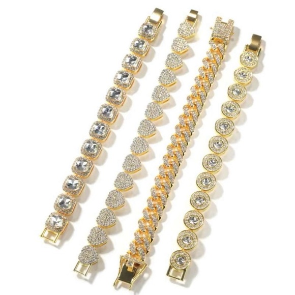 Gold Crystal-Accent Women’s Bracelet 4 piece Set 7inch - Picture 3 of 4